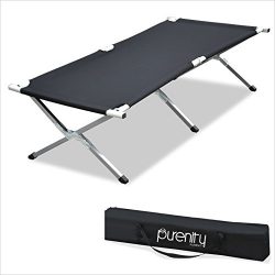 Purenity Folding Military Bed Portable Sport Camping COT With Free Storage Bag (Black)