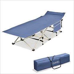 Purenity Stable Camping Cot Portable Folding Beach Bed with Decent Storage Bag (Dark Blue)