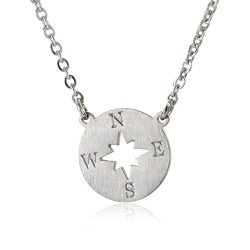 HUAN XUN Stainless Steel Silver Karma Compass Necklace Dainty Chain, 16″