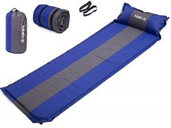 Inflatable Air Sleeping Pad with Built-in Pillow, Lightweight, Waterproof Fabric, Compact and Co ...