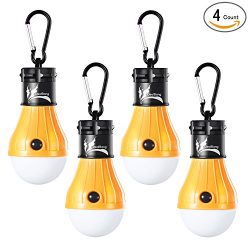 LED Camping Tent Light Bulb with Clip Hooks (Yellow,4-Pcs)