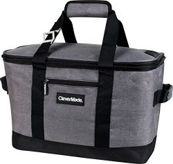 CleverMade SnapBasket 50 Can, Soft-Sided Collapsible Cooler: 30 Liter Insulated Tote Bag, Heathe ...