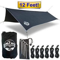 Hammock Tarp By The Outdoors Way. 12′ Quality Rain Fly For Extreme Waterproof Protection,  ...