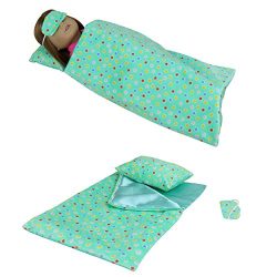 3 PCS Doll Accessories with Sleeping Bag, Pillow & Eye Mask for 16-18 Inch American Girl Dol ...