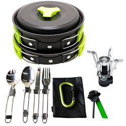 17Pcs Camping Cookware Mess Kit Backpacking Gear & Hiking Outdoors Bug Out Bag Cooking Equip ...