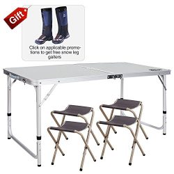 REDCAMP Outdoor Picnic Table Adjustable, Folding Camping Table with 4 Chairs, Aluminum White 47. ...