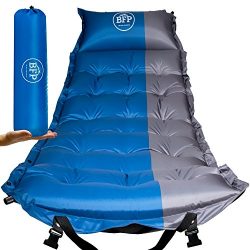 Self Inflating Sleeping Pad By BFP Outdoors – Blue and Grey Camping Mattress With Pillow a ...
