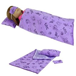 3 PCS Doll Accessories with Sleeping Bag, Pillow & Eye Mask for 16-18 Inch American Girl Dol ...