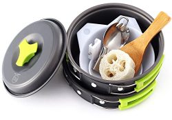 Camping Cookware – Cooking Set includes Pot, Pan, Utensils, Cups, and cleaning Loofah. Non ...