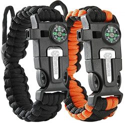 Tactical Survival Bracelet [2 pack] – Paracord 550 + Compass + Fire Starter + Loud Whistle ...
