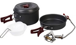 Forfar Camping Cookware Set, 9-in-1 Sets Portable Non-toxic and Lightweight Hiking Travel Backpa ...