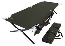 Tough Outdoors Camp Cot [XL] with Free Organizer & Storage Bag – Military Style Foldin ...