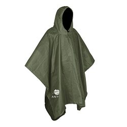 Anyoo Lightweight Waterproof Rain Poncho Reusable Ripstop Breathable Multi-use Raincoat with Hoo ...