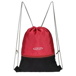 G4Free Water Repellent Gymbag Large Drawstring Backpack Sackpack for Shopping Sport Yoga (Red-Black)