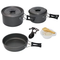 Startostar 13-Piece Camping Cookware Mess Kit with Anodized Aluminum Pots and Pans Set, Spork, M ...