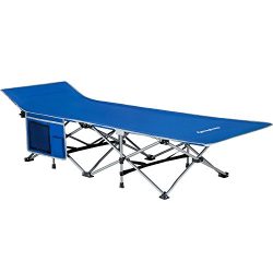 KingCamp Strong Stable Folding Camping Bed Cot with Carry Bag (Blue with Side Pocket)