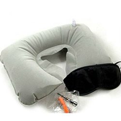 Famixyal Portable Travel Kit Inflatable Pillow Eye Mask and Ear Plugs Sleep Mask for Camping Hik ...