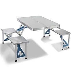 Artist Hand Aluminum Folding Picnic Table with 4 Seats Portable Camping Table with Bench Outdoor ...