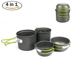 Donyer Outdoor Camping Cookware Set 4 Pieces, Lightweight Compact Durable Camping Bowl Pot Pan f ...