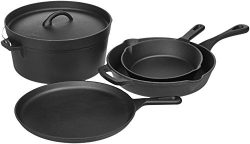 AmazonBasics Pre-Seasoned Cast Iron 5-Piece Cookware Set