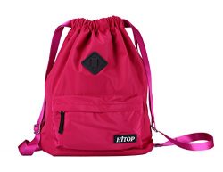 Waterproof Drawstring Sport Bag, lightweight Sackpack backpack for Men and Women (Rose Red)
