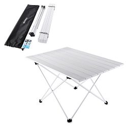 YAHILL Aluminum Folding Collapsible Camping Table Roll up 3 size with Carrying Bag for Indoor an ...