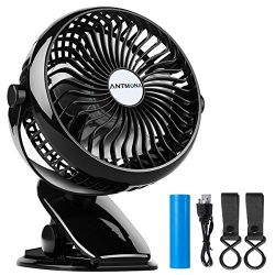 ANTMONA Battery Operated Fan, Clip on Fan, Portable/Rechargeable/Desk/Stroller Fan with 360 Degr ...