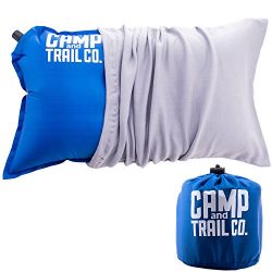 Inflatable Camping Pillow w/ Cotton Pillowcase (Outdoor) Travel Lounger Sleeping Cushion for Hik ...