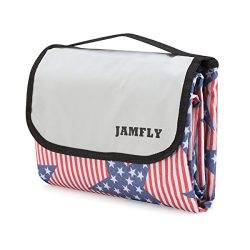 JAMFLY Picnic Outdoor Camping Beach Blanket Mat with Water-Resistant Backing 78″×57″