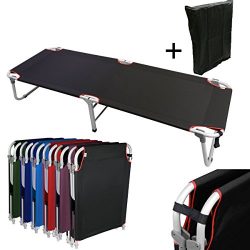 Magshion Portable Military Fold Up Camping Bed Cot with  Storage Bag, Black