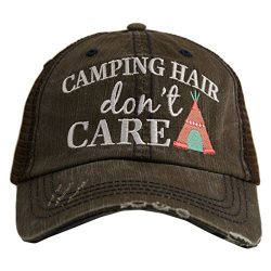 Katydid Camping Hair Don’t Care Women’s Trucker Hat (Brown/Coral)