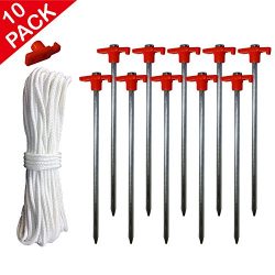 ABCCANOPY Outdoor Tent Stakes 10pcs Galvanized Non-rust 10 inches Pop up Canopy Camping Tent Sta ...