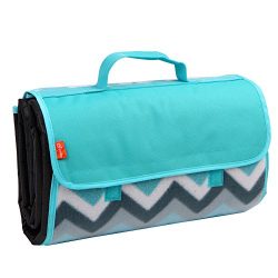 yodo Outdoor Water-Resistant Picnic Blanket Tote,Spring Summer Blue Chevron