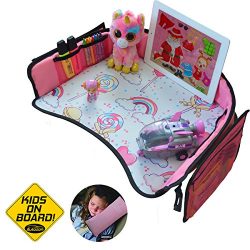 Kids Travel Tray for Girls – Toddler Car Seat Travel Play Tray with Reinforced Solid Surfa ...