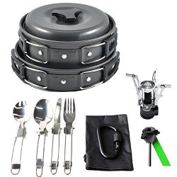 17Pcs Camping Cookware Mess Kit Backpacking Gear & Hiking Outdoors Bug Out Bag Cooking Equip ...