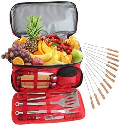 ROMANTICIST 24Pc Stainless Steel BBQ Grill Tool Set with 15 Can Water Proof Insulated Cooler Bag ...