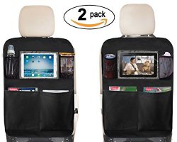 Kick Mat Seat Back Protectors with PVC Pockets Seat Covers For Car BackSeat, 2 Pack (2-Black)