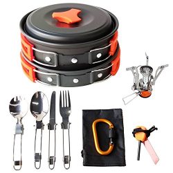 17Pcs Camping Cookware Mess Kit Backpacking Gear & Hiking Outdoors Bug Out Bag Cooking Equip ...