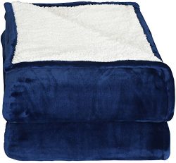 Utopia Bedding Sherpa Flannel Fleece Reversible Blankets (King, Navy) – Extra Soft Brush F ...