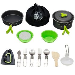 Camping Rockers 15PCs Camping Cookware Mess Kit – Durable Pot Pan Bowls & Folding Knif ...