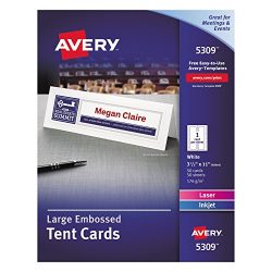 Avery 5309 Large Embossed Tent Card, White, 3 1/2 x 11, 1 Card/Sheet (Box of 50)