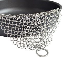 Cast Iron Cleaner – XL 7×7 Premium Stainless Steel Chainmail Scrubber for Cast Iron S ...