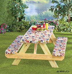 3 Piece Fitted Picnic Table & Bench Seat Cover Set SUMMERTIME COOKOUT Elastic Fit Patio Tabl ...