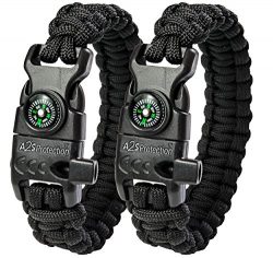 A2S Protection Paracord Bracelet K2-Peak – Camping Gear Survival Kit with Embedded Compass, Fire ...