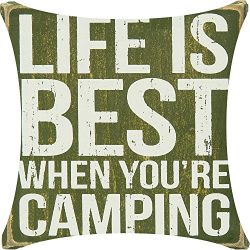 Life Is Best When You’re Camping Grass Green Playground Background Cotton Linen Decorative ...