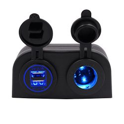 BlueFire Two Hole Tent Type Panel 4.2a Dual USB Charger + 12V/24V Cigarette Lighter Socket for C ...