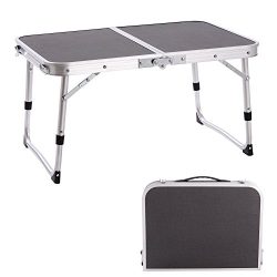 CampLand Aluminum Height Adjustable Folding Table Camping Outdoor Lightweight for Beach, Backyar ...
