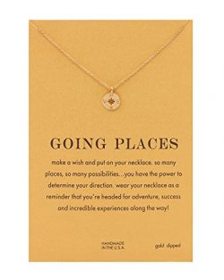 CYBERNY Women Going Places Compass Pendant Necklace with Message Card Golden