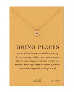 CYBERNY Women Going Places Compass Pendant Necklace with Message Card Golden