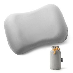 Inflatable Travel Camping Pillow, Ultralight Pillow Detachable Velvet Cover,Neck and Lumbar Curv ...